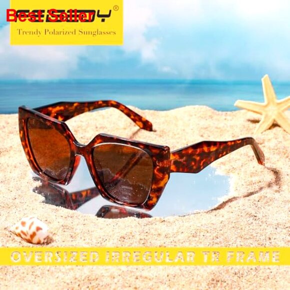 Oversized Polarized Sunglasses, Retro Square Frame, UV400 Protection